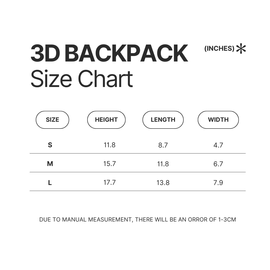 3D Backpack Size Chart - Shin Megami Tensei Merch