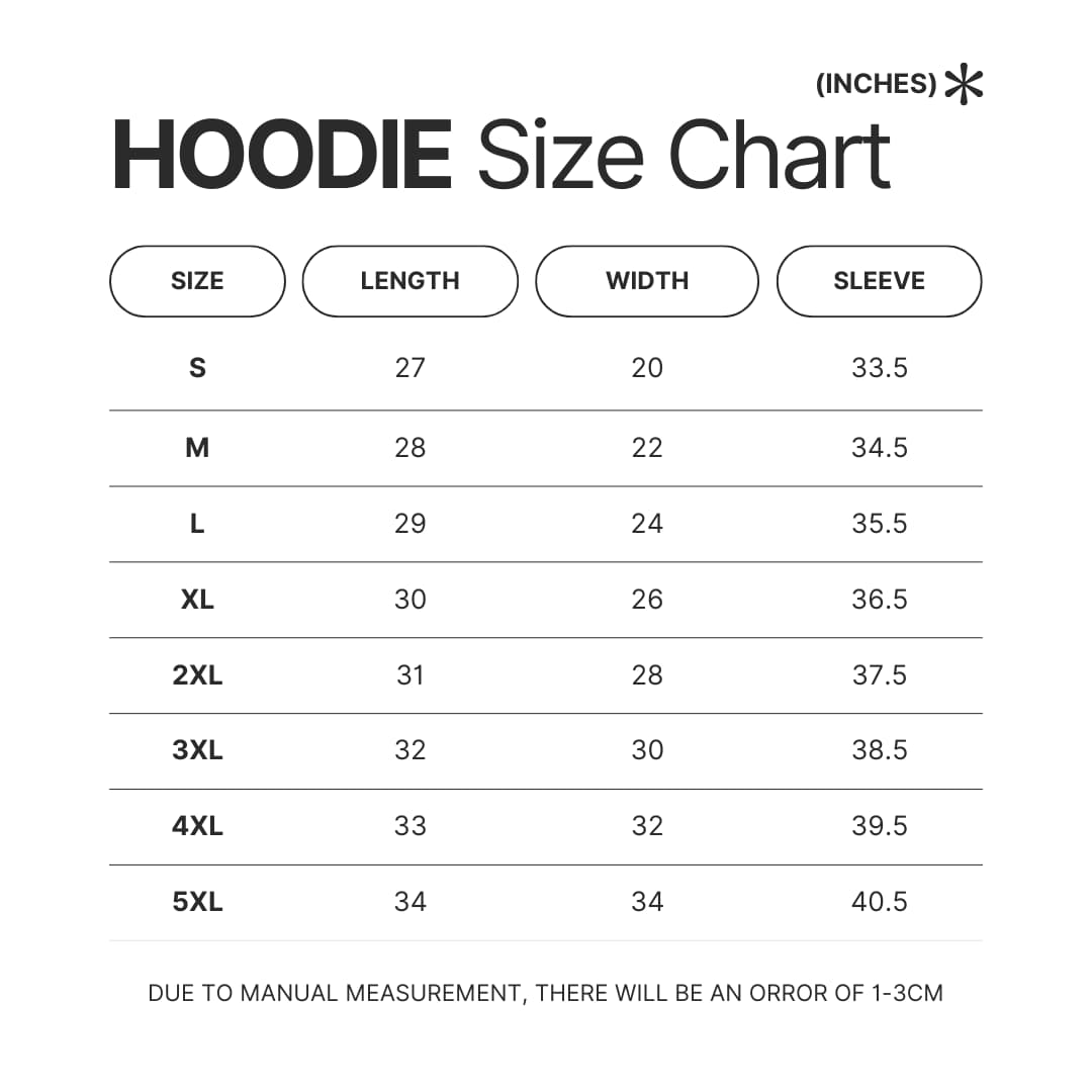 Hoodie Size Chart - Shin Megami Tensei Merch