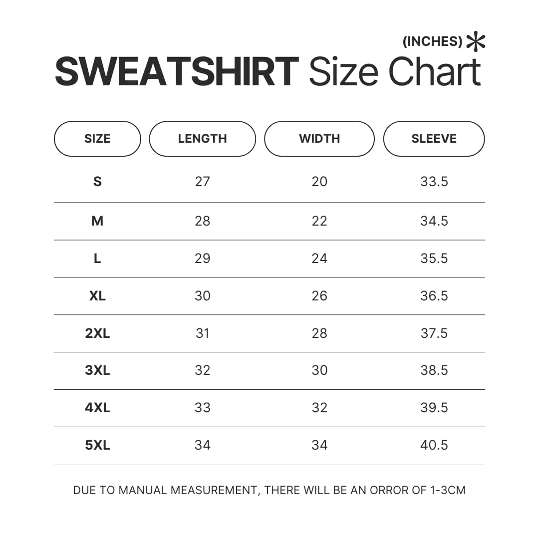 Sweatshirt Size Chart - Shin Megami Tensei Merch