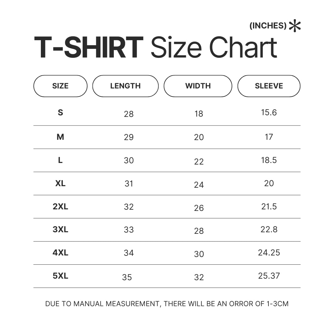 T shirt Size Chart - Shin Megami Tensei Merch