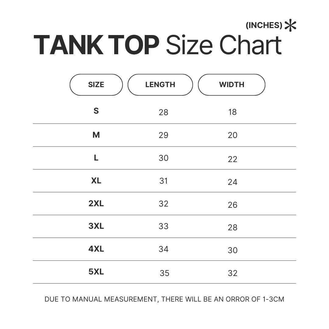 Tank Top Size Chart - Shin Megami Tensei Merch